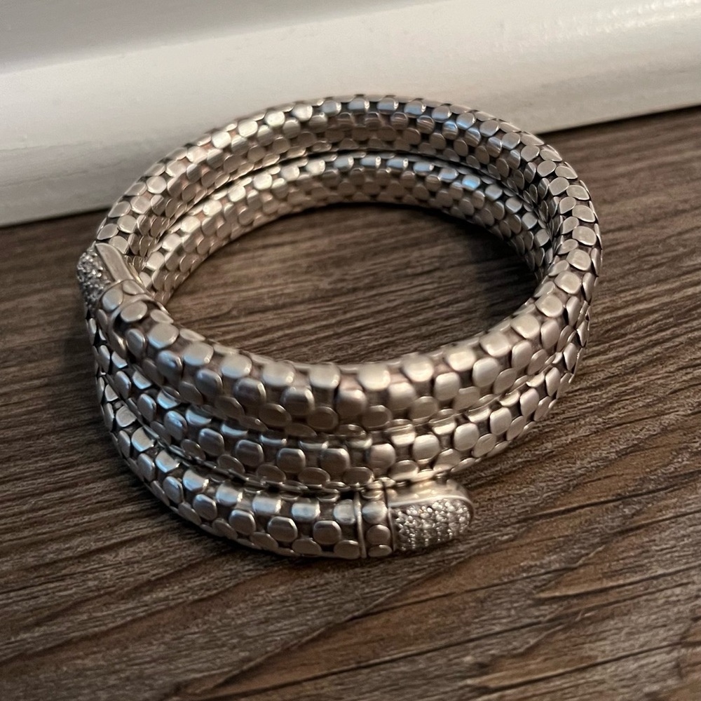 John Hardy Dot Coil Sterling Bracelet with Pave Diamonds and 18K gold